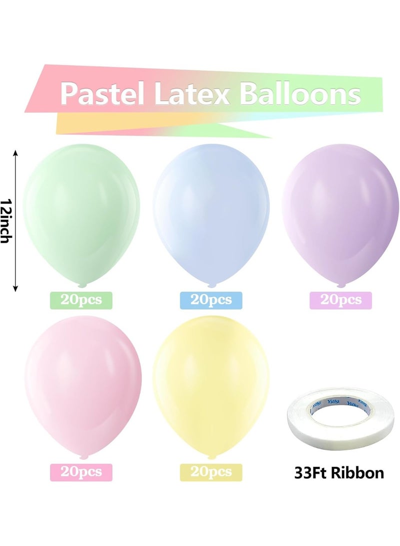 Pastel Balloons Latex Party Balloons, 100 Pack 12 inch Round Helium Multicolor Macaron Balloons for Birthday Baby Shower Wedding Decorations - Image 1